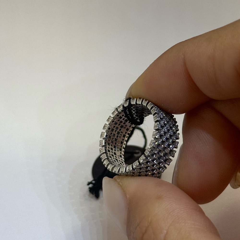Silver Diamond Pattern Ring - Picture 2 of 4